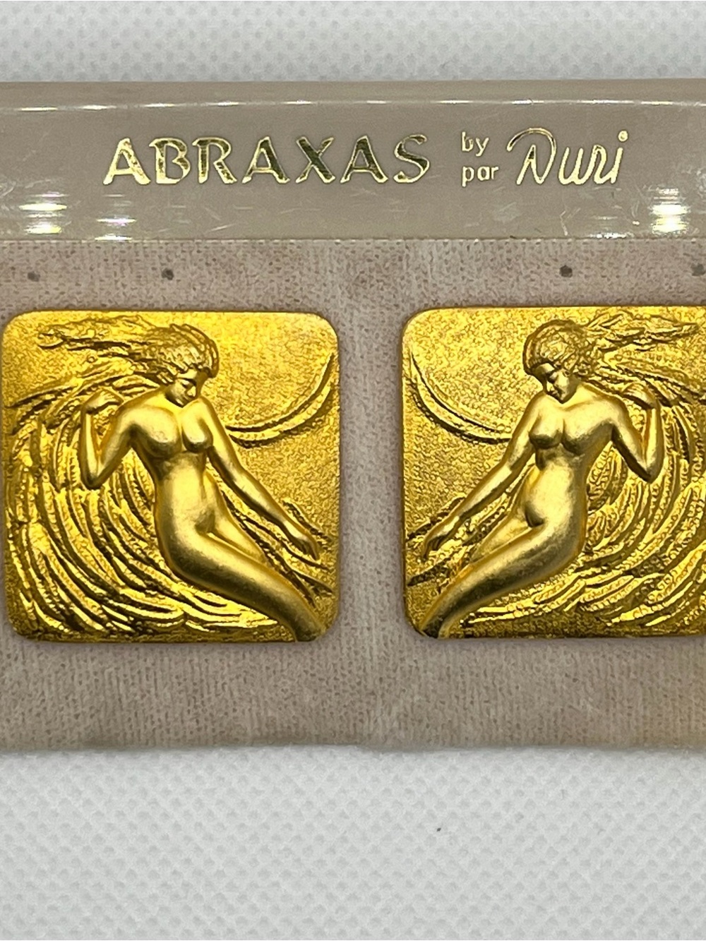 Vintage Gold Angel Motif Square Statement Earrings
